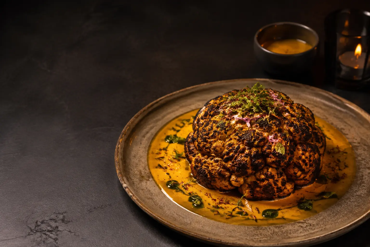Charcoal-roasted cauliflower with saffron sauce at Mitti and Ember